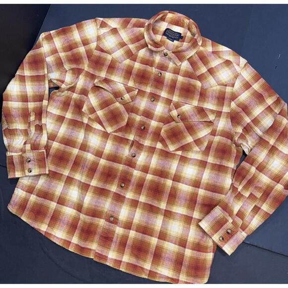 Pendleton Cotton Flannel Western Wear Long Sleeve Shirt Men’s Large Yellow Tan - Picture 1 of 15